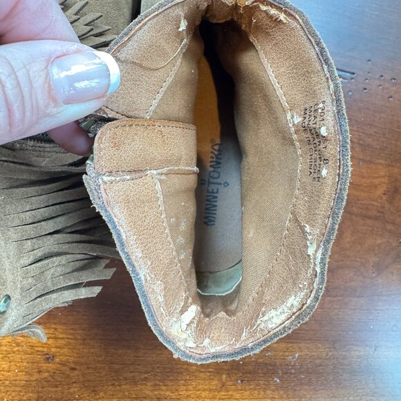 Minnetonka Beige Suede Fringe Ankle Boot - Picture 12 of 12
